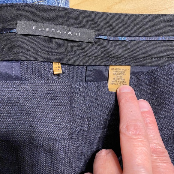 ELIE TAHARI Virgin WOOL Blend Herringbone Pants 4 - Picture 4 of 4